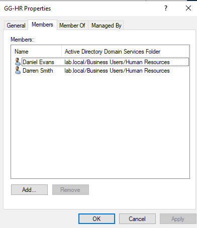 HR pilot group containing Daniel Evans and Darren Smith.