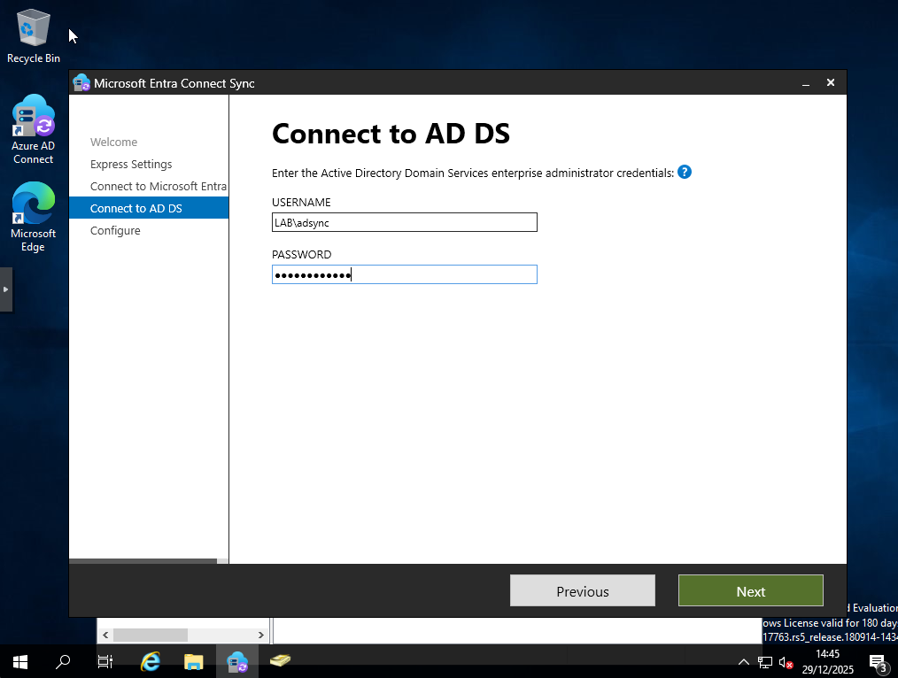 Azure AD Connect installation wizard